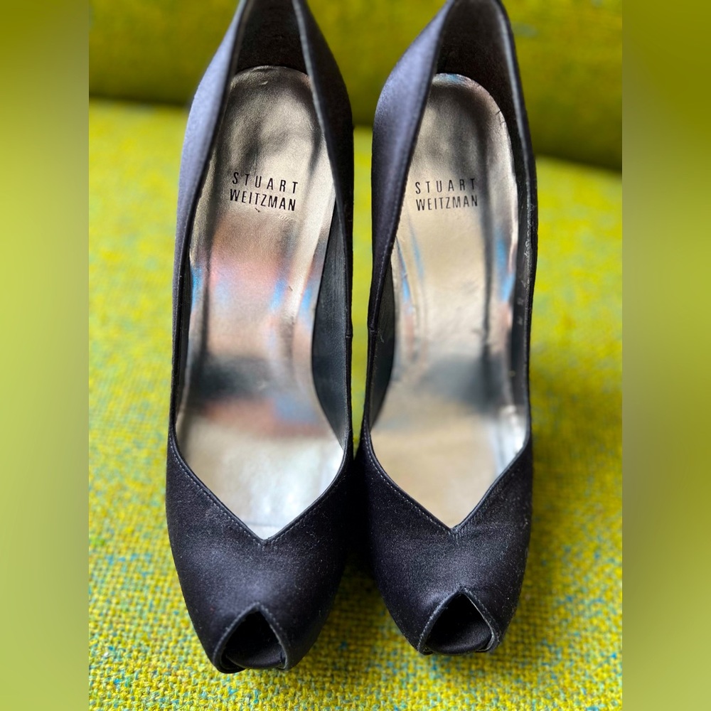 Black, satin Stuart Weitzman high heels